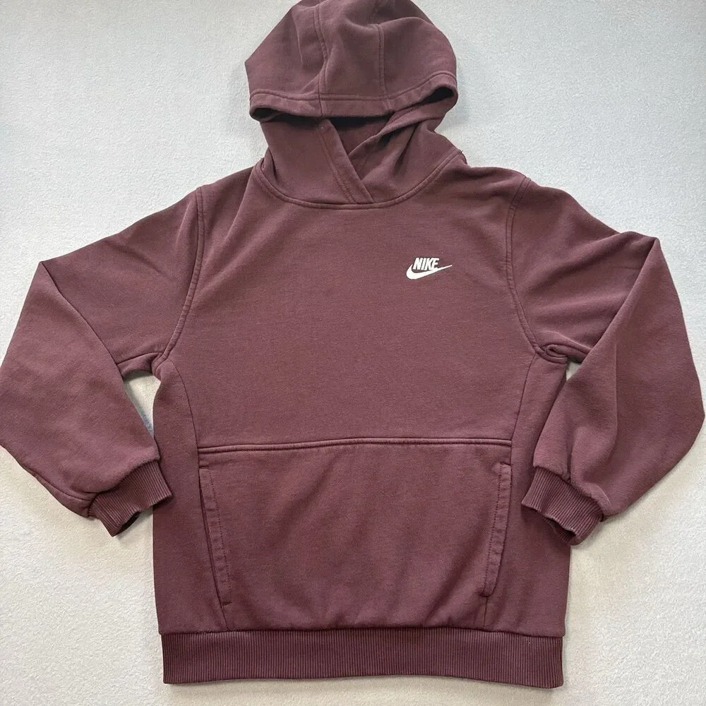 Nike Sportswear Club Fleece Pullover Hoodie Kids Large Burgundy Maroon